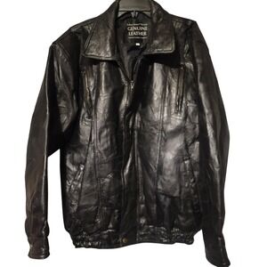 VTG Italian Stone Navarre Patchwork Black Leather Jacket Bomber 90s Y2K‎ Mens XL